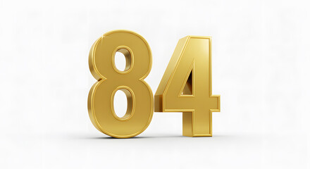 Golden Number Eighty-four on White, Metallic 3d Rendering