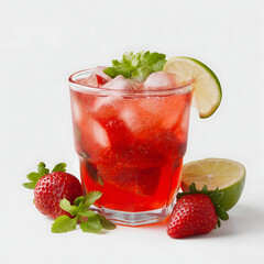 Refreshing Strawberry Lemon Ice Cocktail Beverage with Fresh Fruit