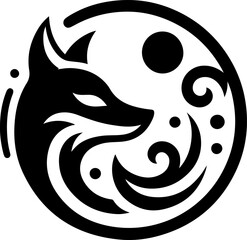 silhouette vector illustration sketch design icon logo symbol animal mythology fox classic vintage ethnic traditional abstract modern