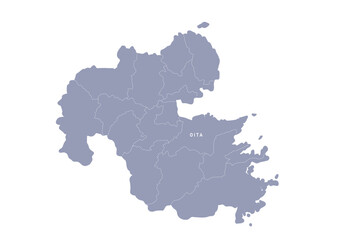 Fototapeta premium グレー色の日本地図, 大分県の行政区分付き地図, Gray colored map of Japan, Oita prefecture