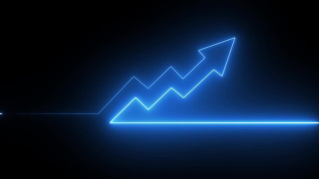 Abstract glowing neon business graph growth arrow up arrow. business growth arrow concept. Business line arrow. on 4k video animation .rowth trend Green line graph going Up.4k