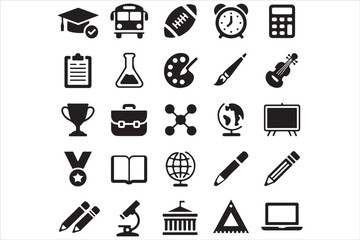 Modern Vector Icons: Education, Science & Business Essentials in Black