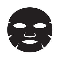 A black silhouette of a facial mask with eye, nose, and mouth cutouts on a white background view