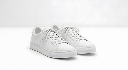 A pair of white sneakers with laces, presented on a white background, showcasing their clean design.