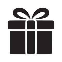 A simple black gift box icon with a bow on a white background in a minimalist style design vector
