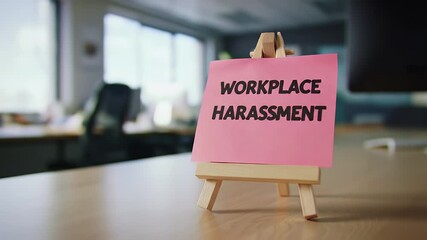 Workplace Harassment Memo on Wooden Table in Corporate Office against Mistreatment Bullying and Discrimination