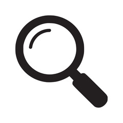 A simple black and white illustration of a magnifying glass on a plain white background image view