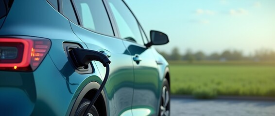 An Electric Vehicle is Charging at Charging Station.	
