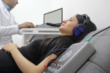 Auditory Evoked Potentials, a diagnostic test to evaluate the auditory system function of a...