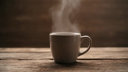 Animated Steam Rising from Coffee Mug on Wooden Table - Powered by Adobe