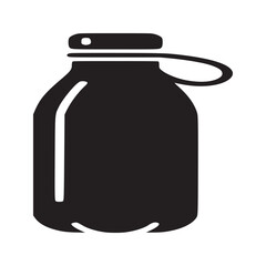 A simple black silhouette of a reusable water bottle with a loop attached to the cap on white background