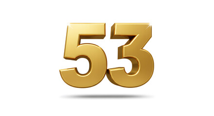Obraz premium Golden Number Fifty-three Gleaming on White Background