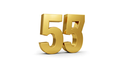 Obraz premium Golden Number Fifty-three Metallic Sculpture on White Background