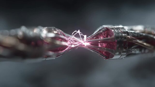 Quantum energy transfer battery connectors glowing electric sparks futuristic technology high tech environment dark energy