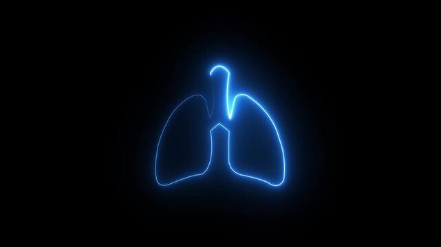 The appearance of the neon glowing symbol lungs. neon human Lungs icon animation. Human respiratory system, lungs, anatomy, lungs icon with black.neon human Lung and kidney icon animation. Glowing.4k