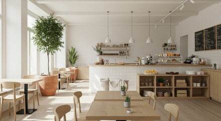 Bright minimalist cafe interior design