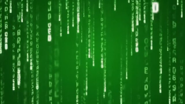 Abstract green grunge wall texture with futuristic technology matrix code and binary data pattern illustration