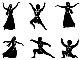 Silhouettes of Traditional Georgian Dancers – Black & White Vector Set