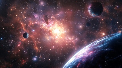 Obraz premium Cosmic nebula and planets in deep space