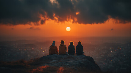 Obraz premium Friendship day sunset together cherished memories bond connection laughter togetherness friends forever friends