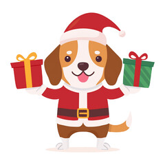 クリスマスプレゼントを持つビーグルのフラットデザインAIイラスト8
