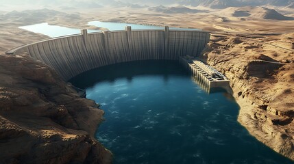 Desert landscape with large dam