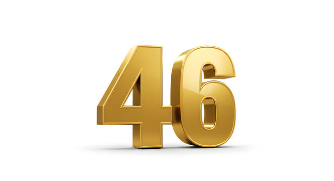 Golden Number Forty-six Metallic 3d Rendering on White Background