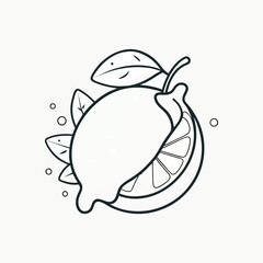 Juicy cartoon lemon with leaves and dripping juice isolated on white background