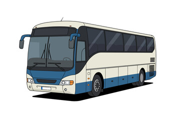 Sideview illustration of a blue  cream passenger bus with tinted windows  black shadow