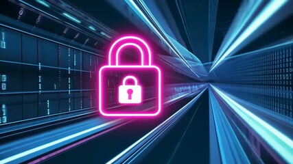 Futuristic digital tunnel with glowing padlock icons symbolizing cybersecurity and data protection - Powered by Adobe