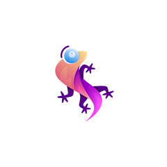 lizard logo crawling on the wall, 3d colorful design