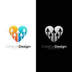 Up arrow logo and love design combination, love care logos