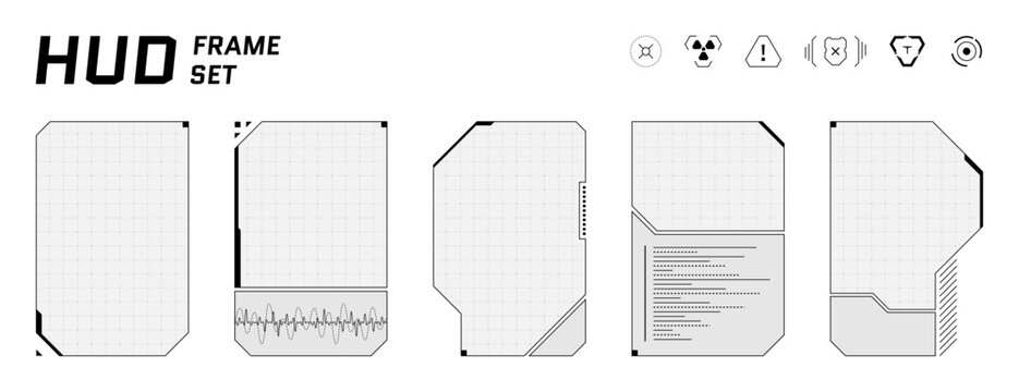 Hi tech cyberpunk HUD with transparent glass panels, square callouts and sleek digital frames. Abstract black and white UI creates a futuristic game or AI interface.