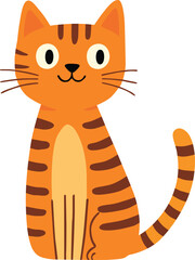 Cute Cartoon Striped Orange Cat Vector Illustration Adorable Smiling Kitty with Big Eyes for Kids Design, Animal Clipart, Pet Mascot, Nursery Print, Digital Art, and Children’s Educational Projects
