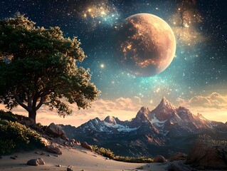 Solitude: Lone Tree in Desert Night