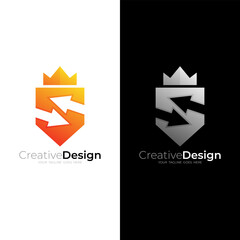 Shield logo with letter S design vector, shield and crown logos