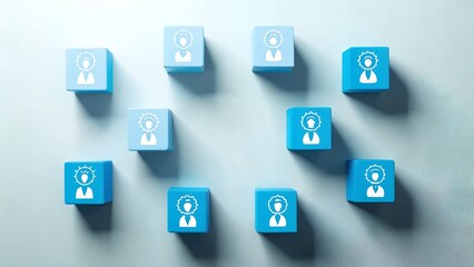 Blue Cubes with Businessperson Icons Representing Human Resources and Team Structure