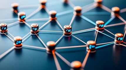 Interconnected nodes form a complex network pattern.