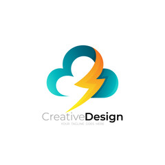 cloud logo combined with lightning strikes, voltage logos