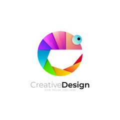 chameleon logo with colorful appearance with long tail