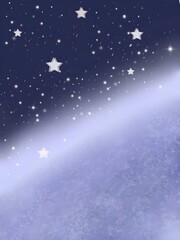 Starry winter night sky with snowflakes and glowing cosmic light