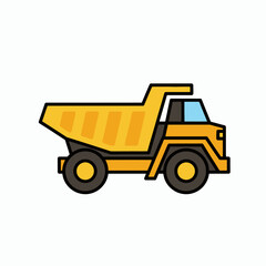 Side view of a yellow cartoon dump truck icon on a white background