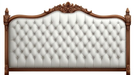 Opulent headboard with tufted white upholstery and ornate carved wooden frame