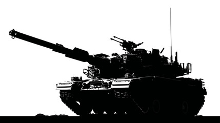 Black Silhouette of a Military Tank with Cannon Facing Forward