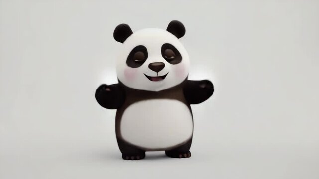 Cute and Cheerful 3D Panda Character on Plain Background