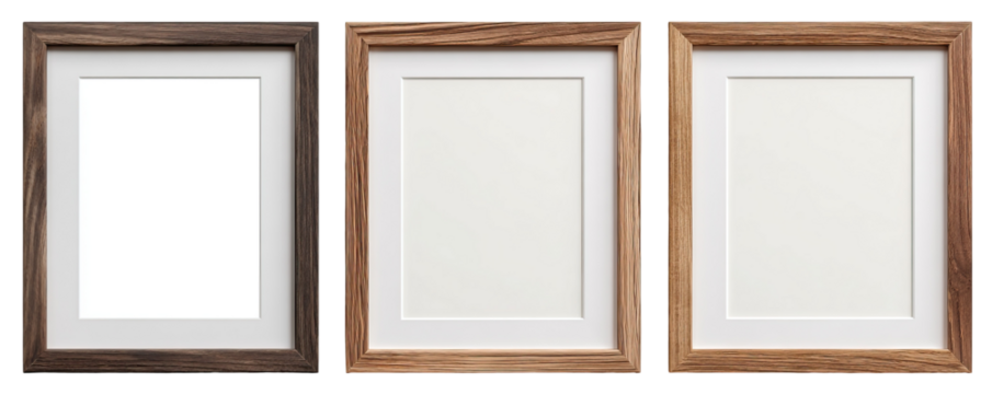 A4 and A3 Picture Frame Set with Wood Grain Texture on Transparent Background

