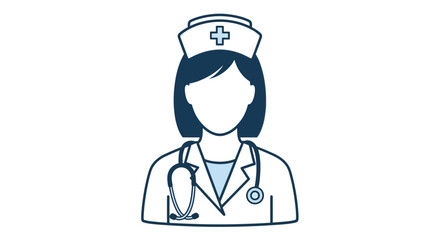 Fototapeta premium A simplified illustration of a female nurse, depicted in a professional uniform, with a stethoscope.