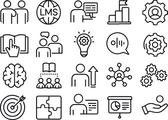 LMS learning management system concept editable stroke outline icons set isolated on white background flat vector illustration