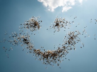 Obraz premium dandelion seeds in the air forming a smiling face
