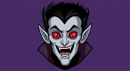 Scary Vampire Face Clipart &ndash; Evil Cartoon Dracula with Red Eyes for Halloween Designs